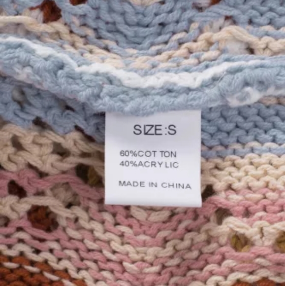 New Multicolor Stripe Knit Hollow Out Drop Shoulder Sweater - Picture 5 of 12